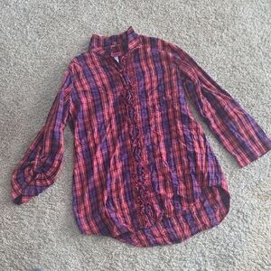 Betsey Johnson Intimates purple and red plaid long-sleeve nightshirt L